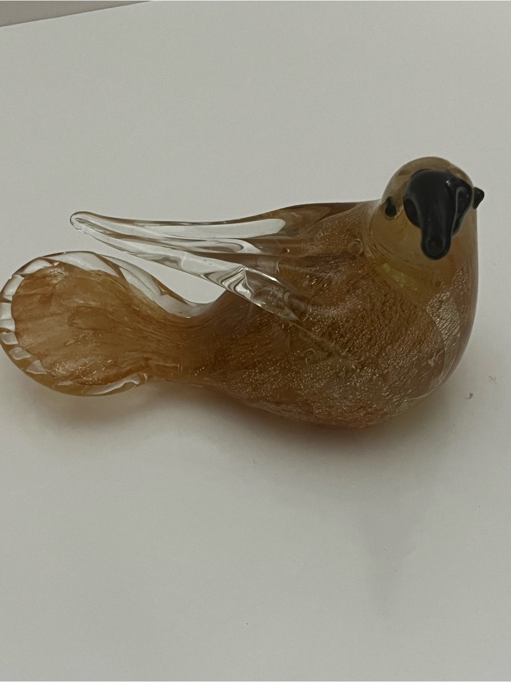 Vintage Art Glass Bird 6” Amber Aventurine Murano Style Hand Blown Italian Decor